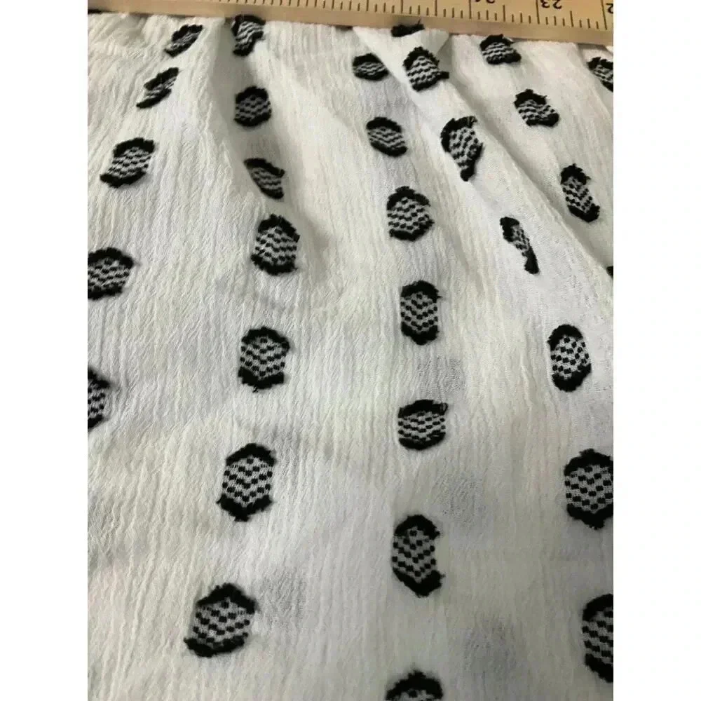 LOFT Black White Patterned Square Neck Short Puff‎ Sleeve Peasant Blouse Size MP